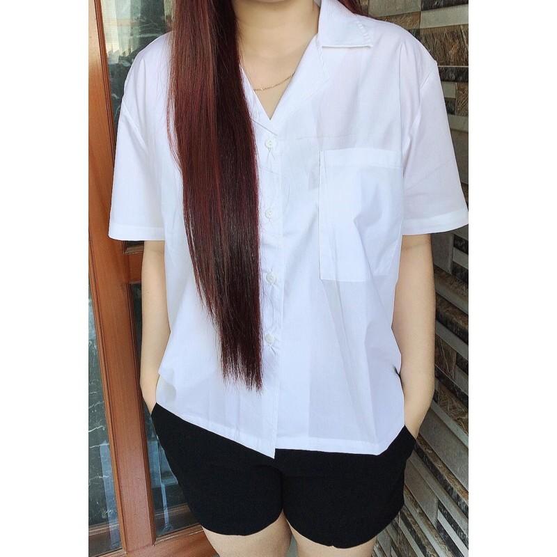 Áo sơ mi oversize cổ vest 1 túi.