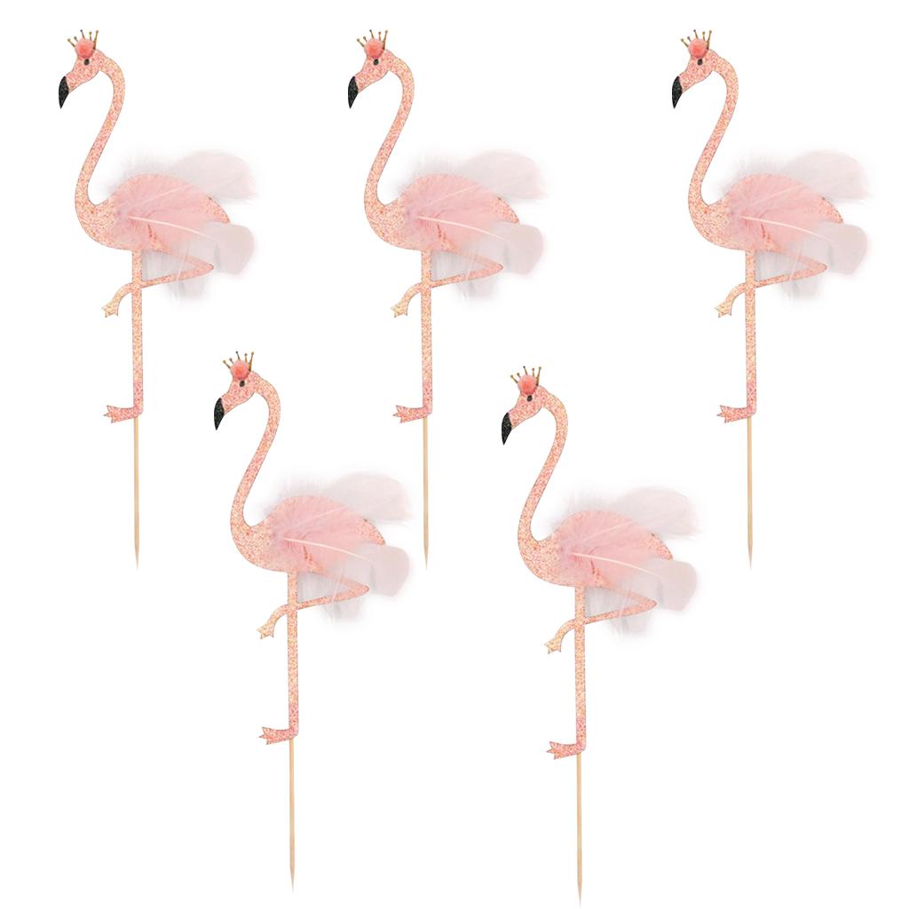 5 Pieces Glitter Tropical Flamingo Cake Toppers Baby Shower Party Decoration