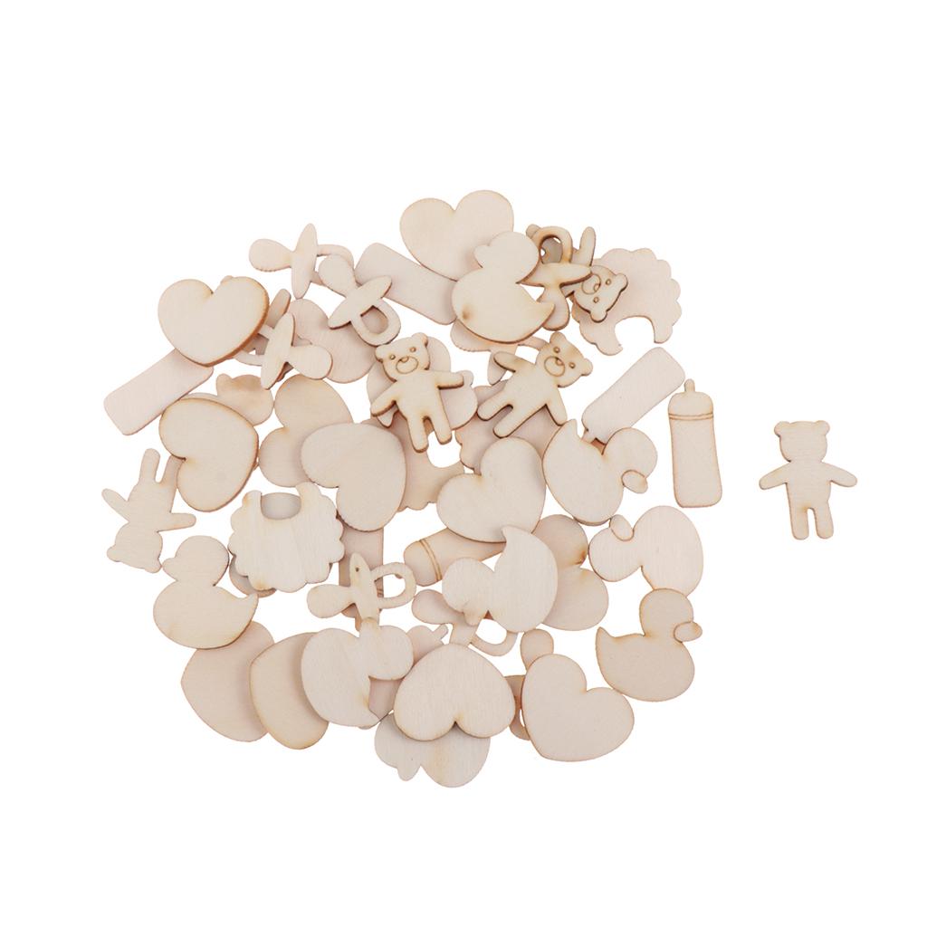 100 Pieces Unfinished Wood Cutouts Wooden Embellishments Party Favor Decor