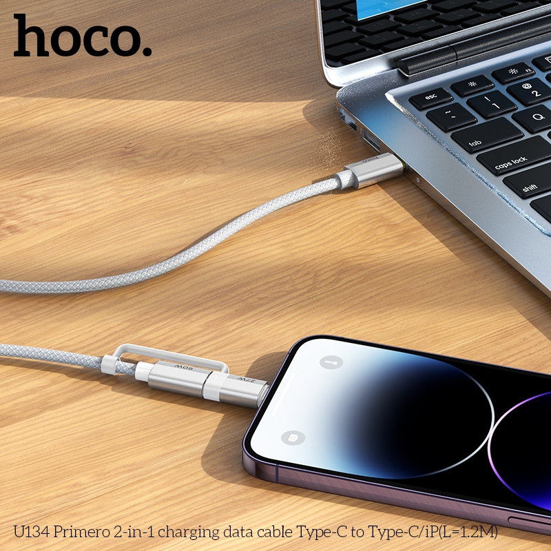 Dây cáp sạc đa năng 2in1 Type C to (C+L) Hoco U134 sạc nhanh 20W/ 27W/ 60W cho Smartphone/ tablet _ Hàng chính hãng