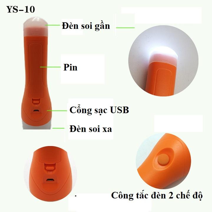 Đèn pin tích điện sạc USB soi sáng 2 đầu pin Lithium 18650 siêu khỏe