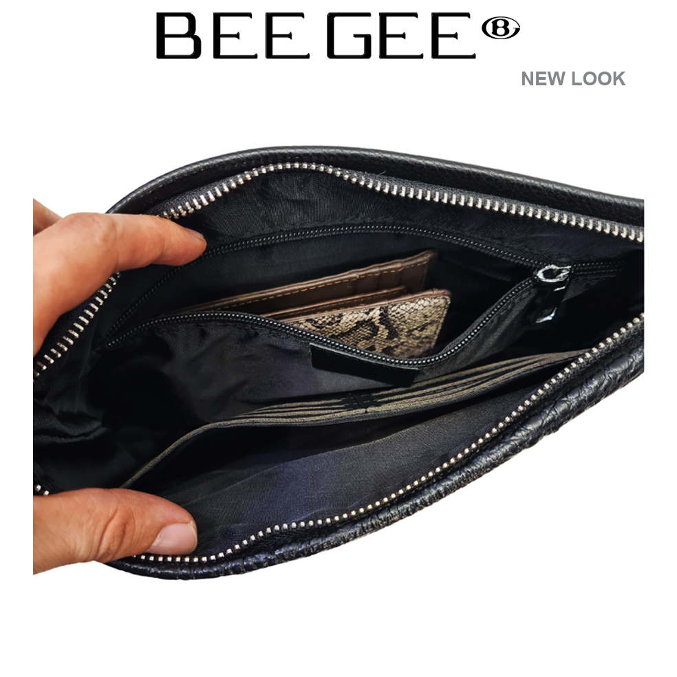 Ví nam cầm tay BEE GEE da bò tổng hợp cao cấp Bàn tay CÁ SÂU (Dài 28cm X Cao 17cm X Dày 2cm) - MÀU ĐEN