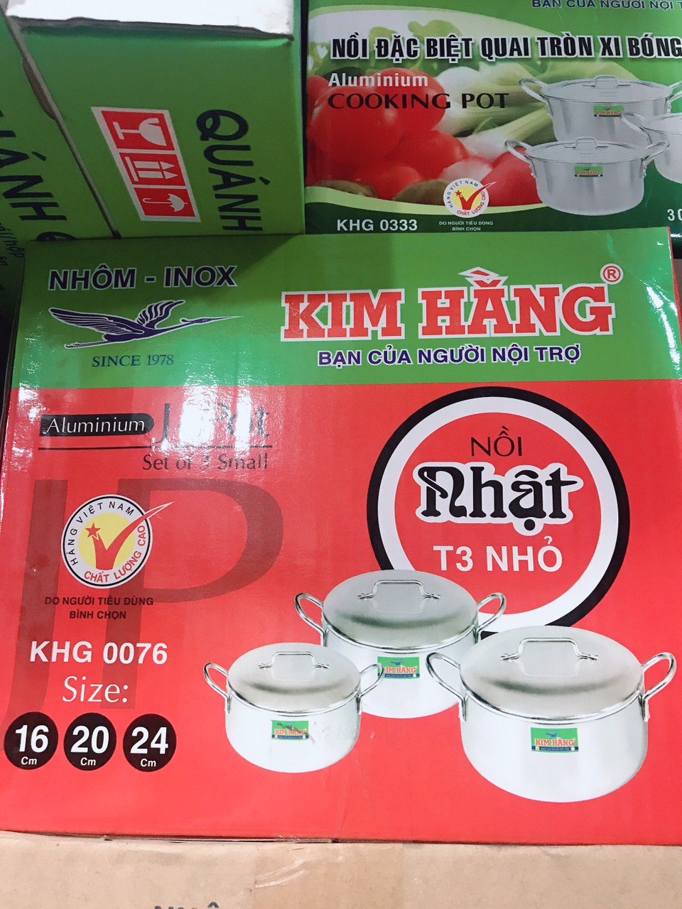 Bộ nồi Nhật Kim Hằng T3 lớn 18, 22, 26cm KHG0074 và T3 nhỏ 16, 20, 24cm