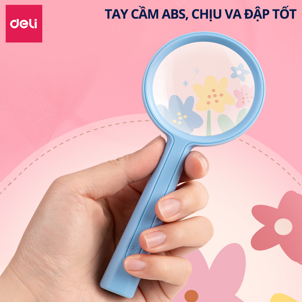 Kính Lúp Cầm Tay Deli Độ Phóng Đại 3 Lần Chất Liệu Thủy Tinh Cho Hình Ảnh Sắc Nét Gọn Nhẹ Dễ Mang Theo Nhiều Màu