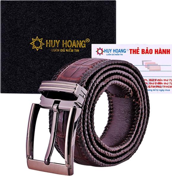 Thắt Lưng Nam Da Cá Sấu Đan Viền Bản Lớn Đầu Kim Huy Hoàng HT4295 - Nâu Đất