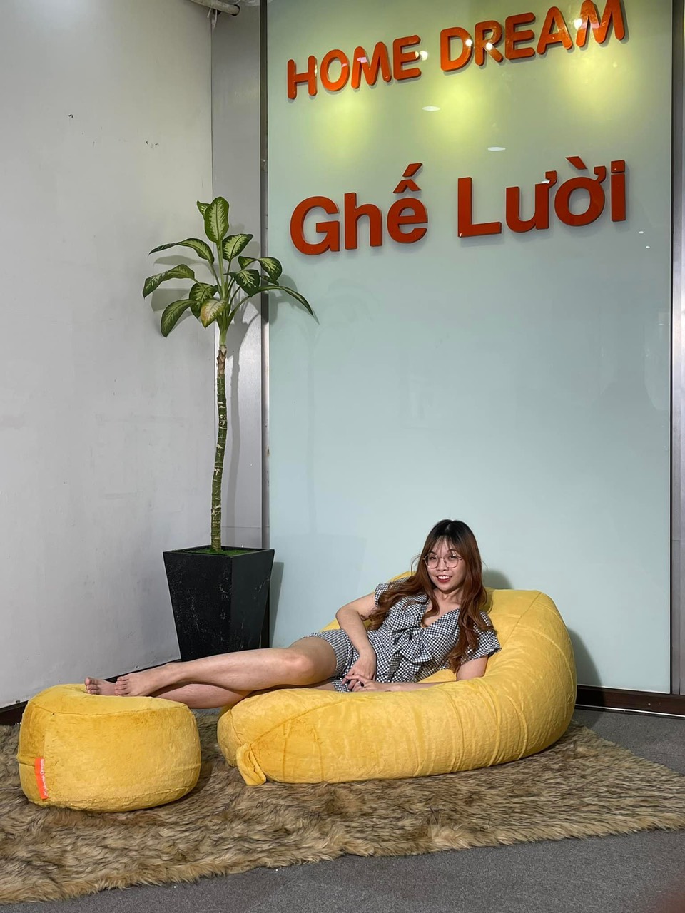 Bộ Ghế Lười LoveChair Vàng Gold Vải Lông Luxury Home Dream