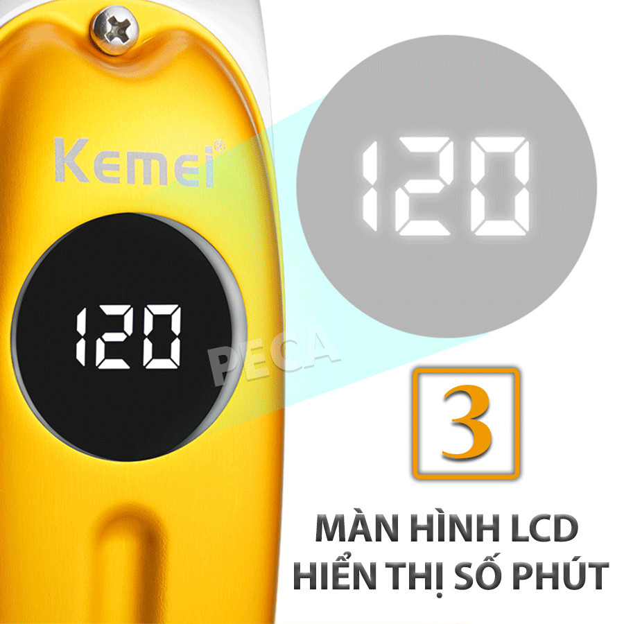 Tông đơ cắt tóc chuyên nghiệp KEMEI KM-1955 màn hình LCD hiển thị sử dụng sạc USB tiện lợi toàn thân hợp kim cao cấp công suất mạnh mẽ Tặng kèm áo choàng cắt tóc, kéo, lược cắt tóc  chuyên dụng cắt tóc trẻ em, người lớn, tiệm tóc barber, salon