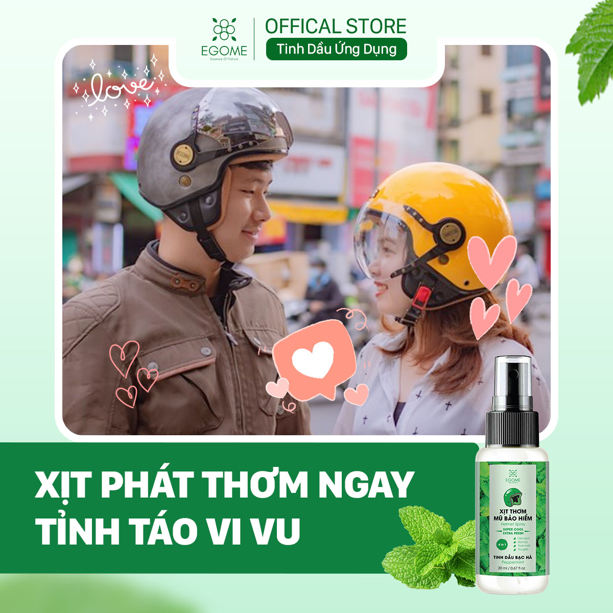 Xịt Thơm Mũ Bảo Hiểm Egome Tinh Dầu Bạc Hà làm sạch, khử mùi mũ bảo hiểm 20ml