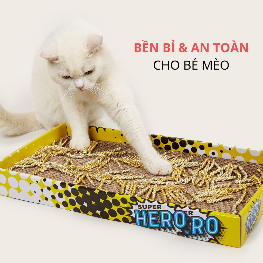 Thảm cào móng cho mèo FOFOS, Thảm cào hình truyện tranh, Tặng catnip cho mèo, Có dây cào, Làm từ bìa cứng bền, an toàn