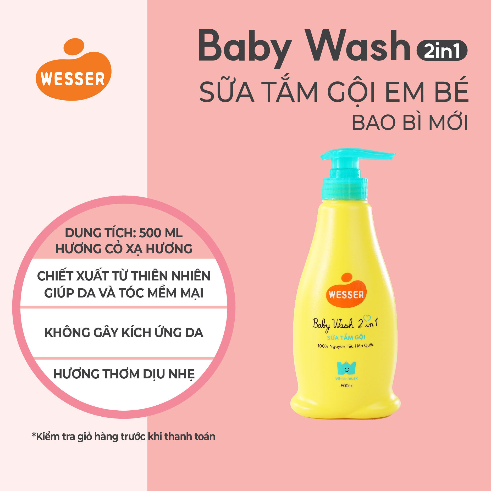 Sữa Tắm Gội Wesser 2 In 1 500Ml - Xanh Lá Hương Xạ Hương