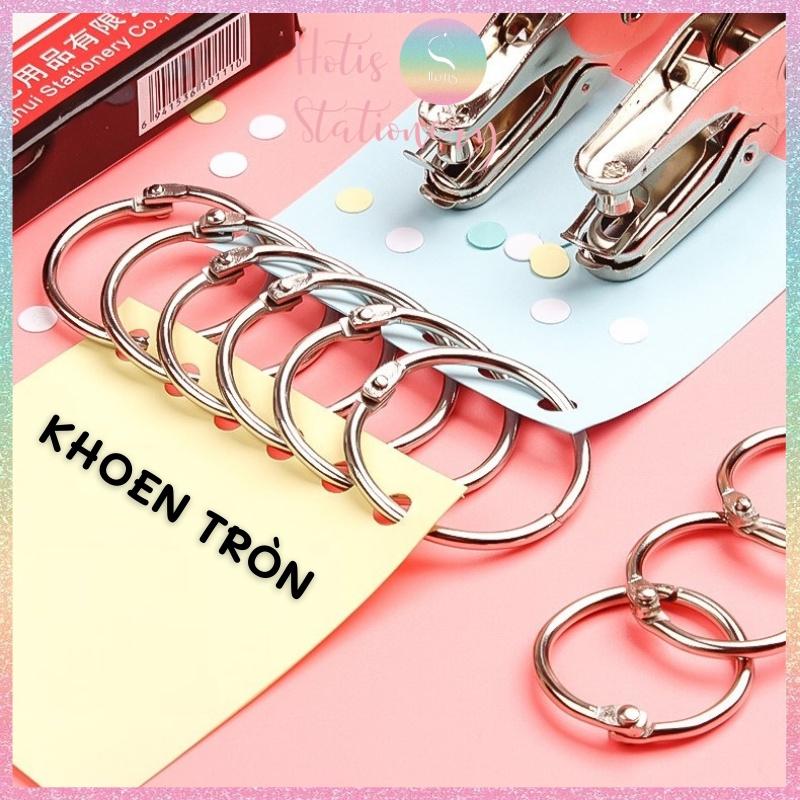 Khoen tròn làm flashcard, đóng gáy, khoen còng inox - Màu vàng hồng, bạc