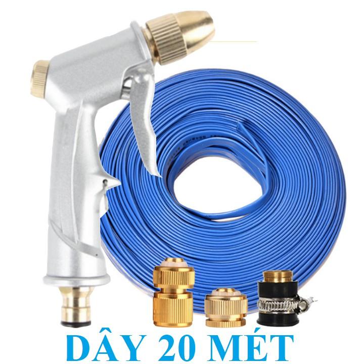 Bộ dây vòi xịt nước rửa xe, tưới cây . tăng áp 3 lần, loại 20m 206701 đầu đồng,cút đồng,+ tặng mở chai