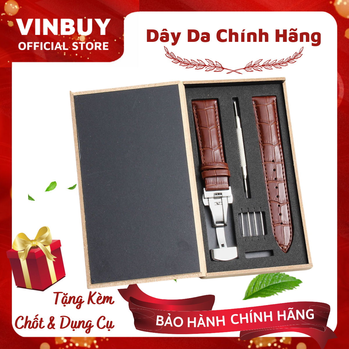 Dây Đồng Hồ Da Bò Khóa Bướm Chống Gẫy Dây Kèm Hộp Đựng Bằng Gỗ Và Dụng Cụ Thay Dây – Chính Hãng VinBuy
