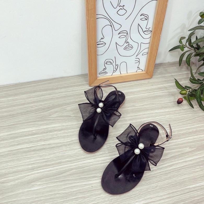 Giầy hàng chất lượng cao Giày Sandal Bệt Nữ kẹp quai T Đính Nơ Ngọc Hottrend HALEY STORE