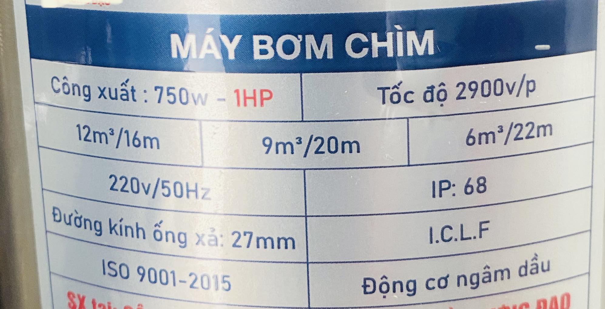 MÁY BƠM CHÌM 750W 1HP BƠM CHẤT THẢI, BÙN ĐẤT,CHỐNG NGẬP, THÂN INOX ĐỘNG CƠ NGÂM DẦU CÁCH ĐIỆN TẢN NHIỆT CAO CẤP, BẢO HÀNH 1 NĂM ĐỔI MỚI 3 THÁNG ĐẦU NẾU LỖI