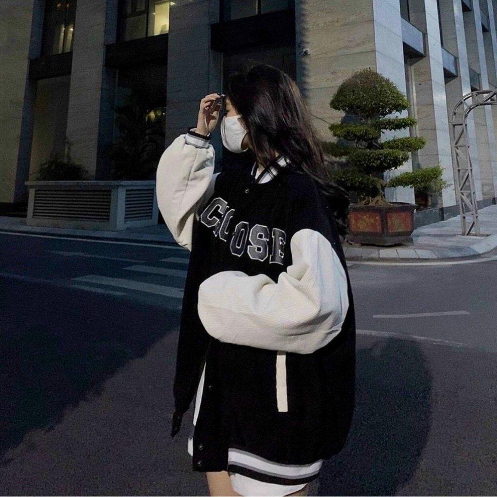 Varsity jacket nhung tăm unisex form rộng áo bomber 2 lớp ulzzang streetstyle nam nữ hottrend CHOOSE, Áo khoác bomber Choose Unisex, kiểu áo khoác ngoài mùa thu chất vải nhung tăm lót dù cao cấp, oversize rộng