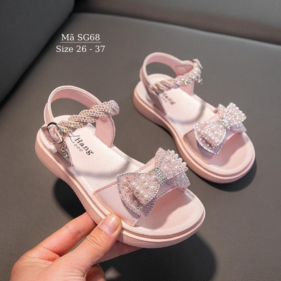 Giày sandal trẻ em - Dép quai hậu quai ngang gắn nơ tiểu thư công chúa chất da mềm đế chống trơn trượt phong cách Hàn Quốc cho bé gái 3, 4, 5, 6, 7, 8, 9, 10, 11, 12 tuổi đi học đi biển thời trang và cá tính NHÍM SHOP SG68