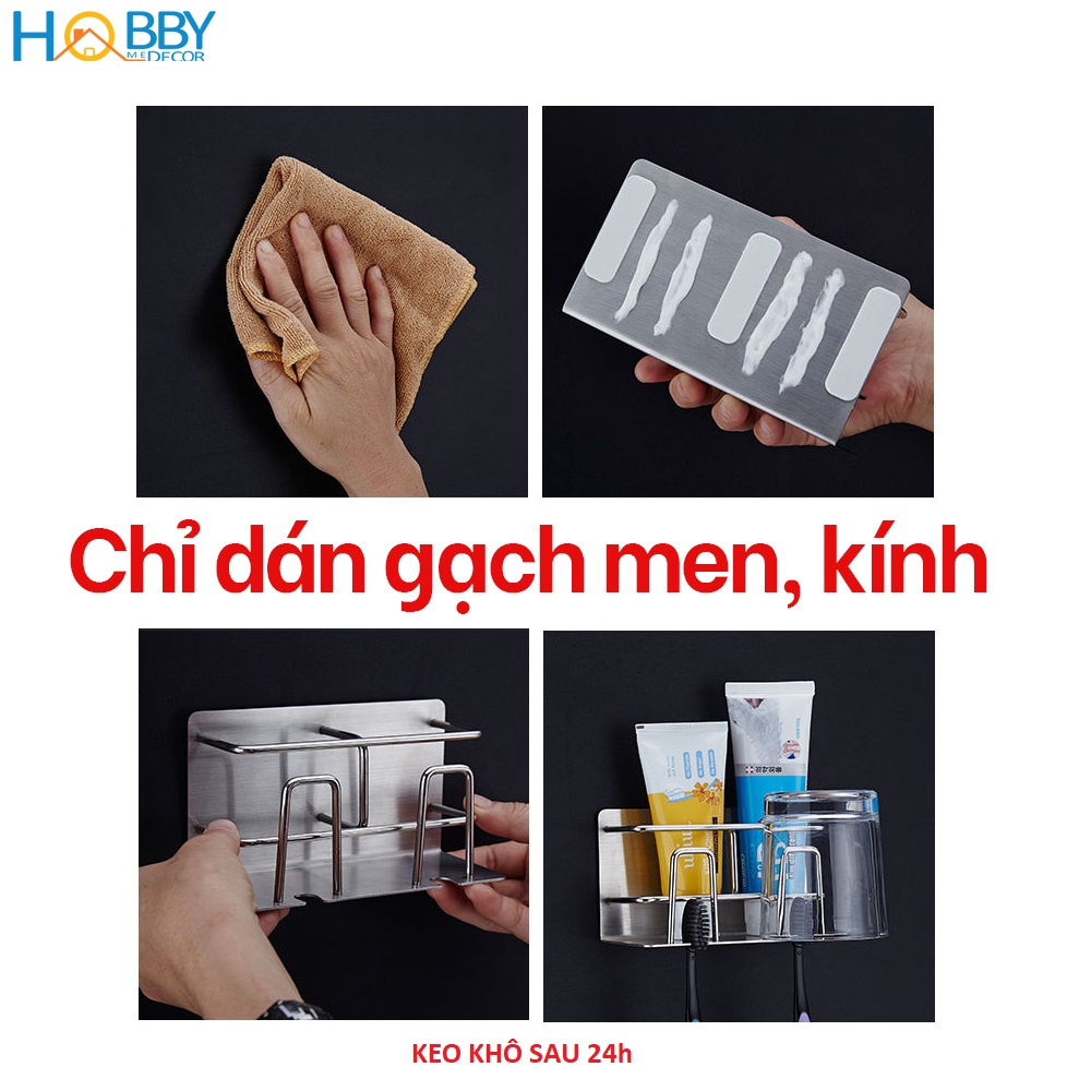 Kệ để bàn chải kem đánh răng 3 ngăn dán tường Hobby home decor CD4 có keo dán