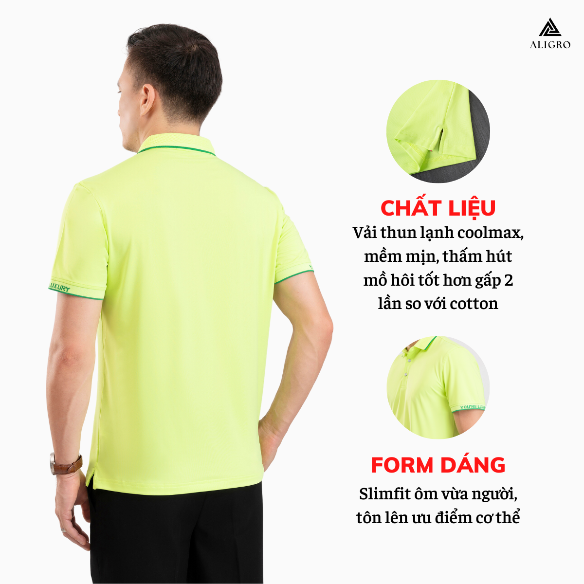 Áo polo golf nam ngắn tay ALIGRO chất vải coolmax màu xanh chuối năng động ALGPLO104