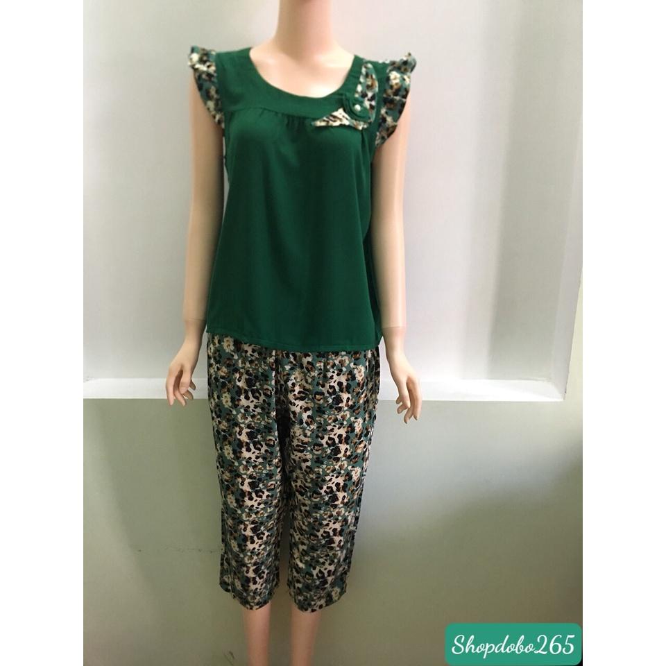 Đồ bộ nữ,đồ ngủ mặc nhà lửng 9 tấc vải tằm ý hối lụa họa tiêt beo sang chảnh size 47-67kg.