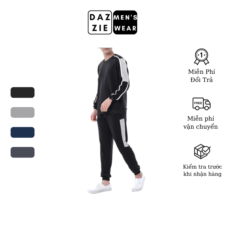 Bộ thể thao nam dài tay DazzieMenwear chất Nỉ Cotton Spandex Mềm, Co dãn kiểu dáng trẻ trung, thời trang