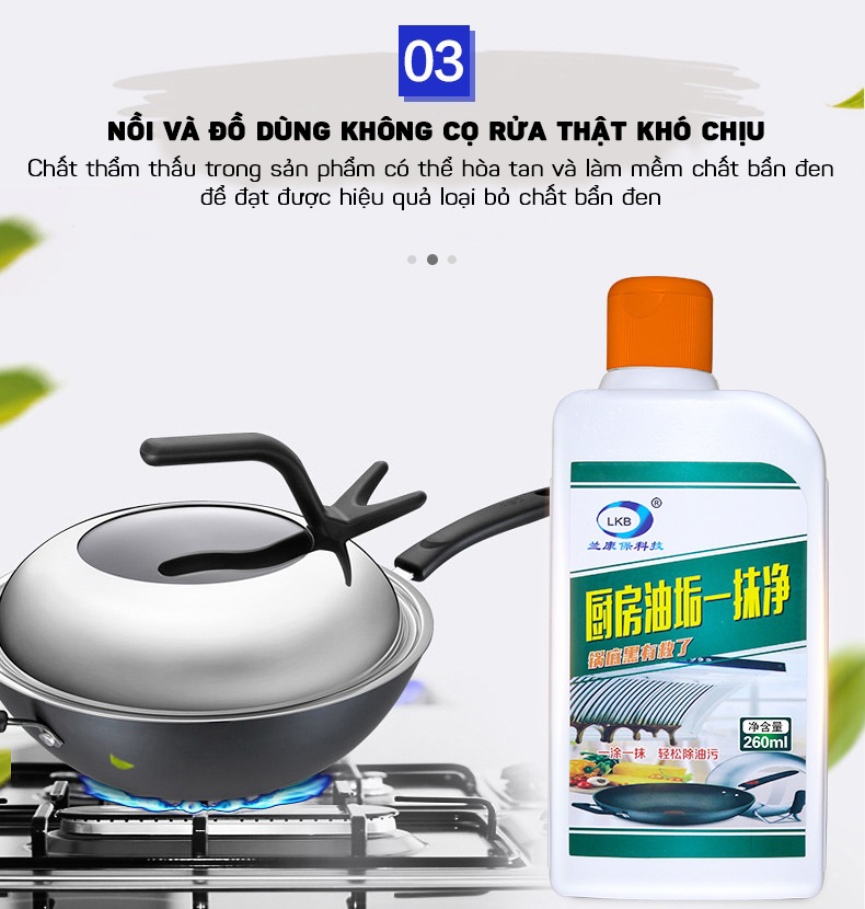Dung DịchTẩy Dầu Mỡ, Cặn Đen Đáy Nồi, Xoong, Chảo Inox Siêu Sạch LKB 260ML- Hàng Nhập Khẩu