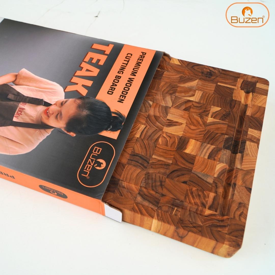 Thớt Gỗ Teak BUZEN Cao Cấp 35x25x3.8cm - Gỗ Cao Cấp Không Ra Mùn Dăm, Bảo Vệ Lưỡi Dao, Có Kiểm Định An Toàn