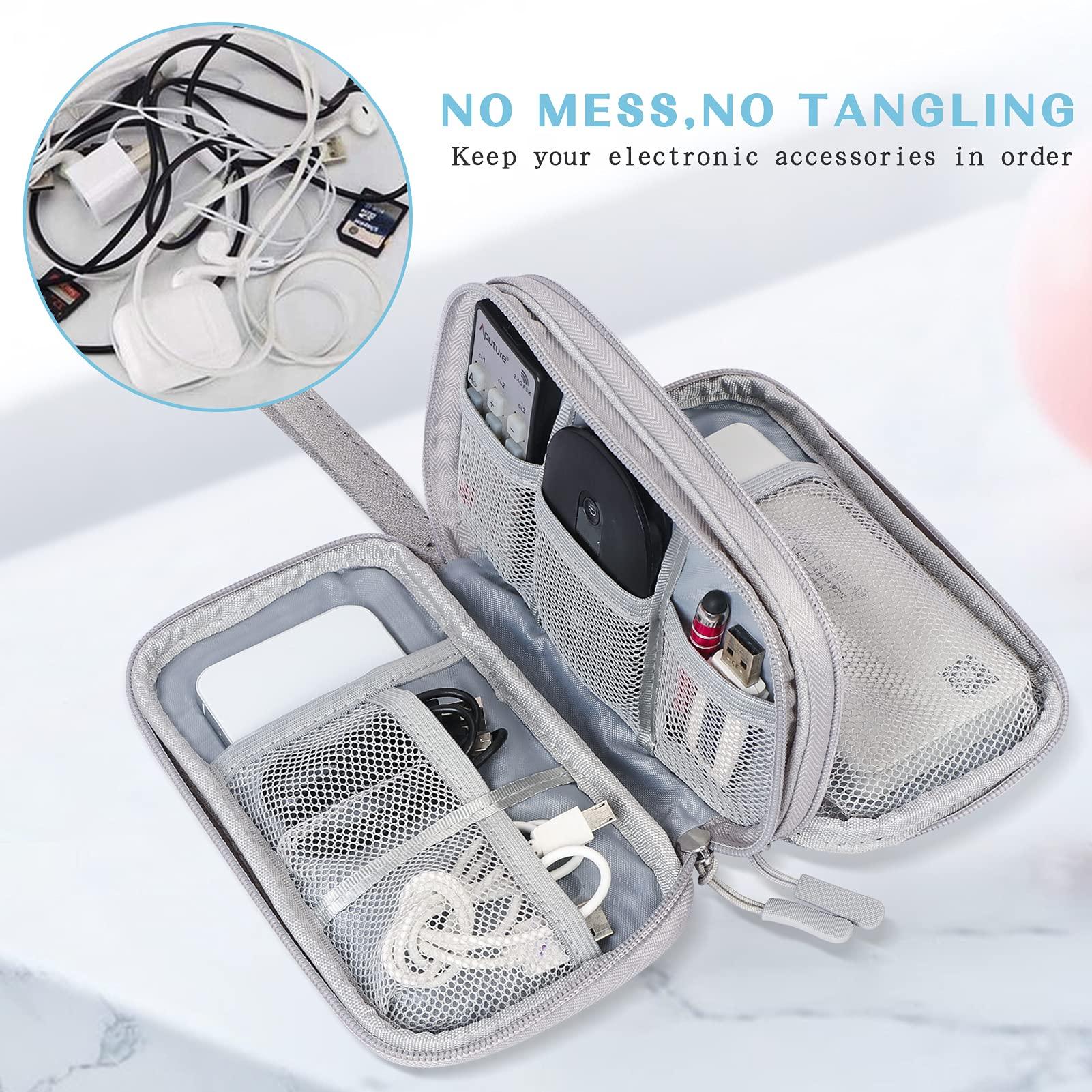 Túi lưu trữ cáp, Tổ chức du lịch cho Túi điện tử điện tử cho cáp, Bộ sạc, Bộ điều hợp, Đĩa USB, 20*11,5*6cm, xám