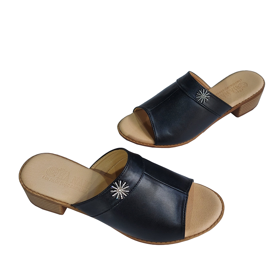 Dép Nữ Quai Ngang Cao Gót HÀ NAM Da Bò Thời Trang Cao Cấp 3cm DNU2174