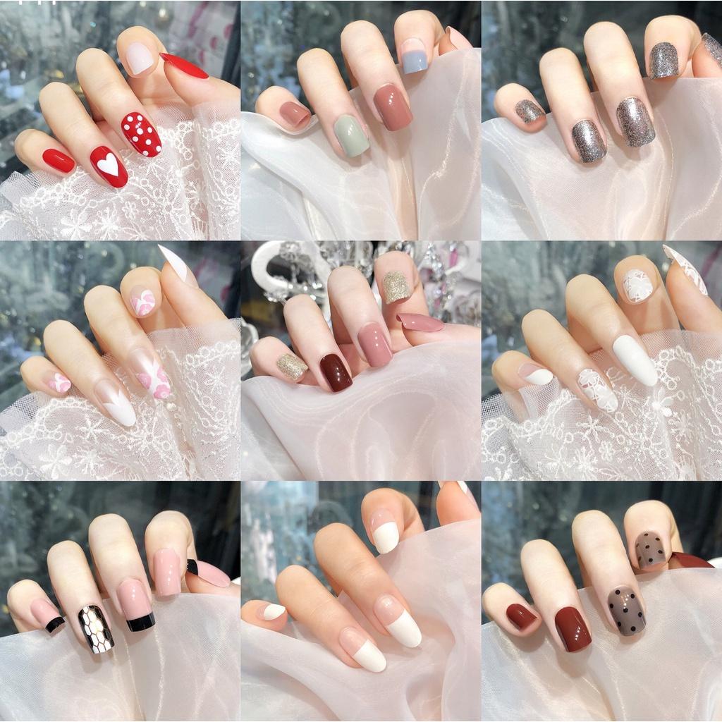 Set 24 mong tay giả , nail giả họa tiết cực đẹp phong cách Nhật Bản ( kèm keo )