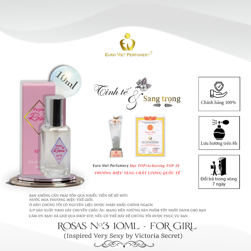 Nước hoa PERFUM DE ROSAS No.3 (Inspired Very Sexy by Victoria Secret) 70ml