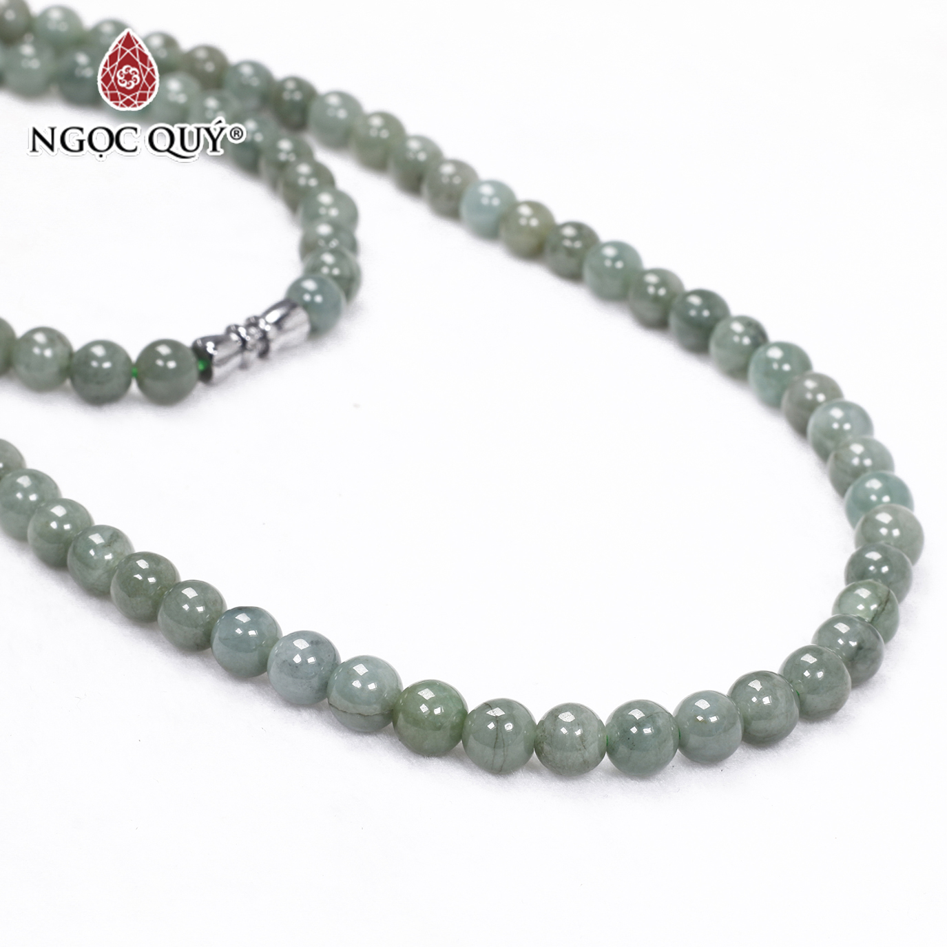 Chuỗi cổ tràng hạt cẩm thạch nước ngọc hạt 6mm mệnh hỏa, mộc - Ngọc Quý Gemstones