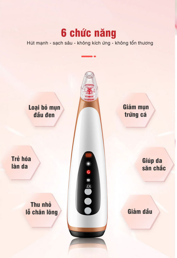 Máy hút mụn đầu đen _ Kết hợp làm đẹp bằng ánh sáng sinh học và Đầu nóng 45 độ massage da