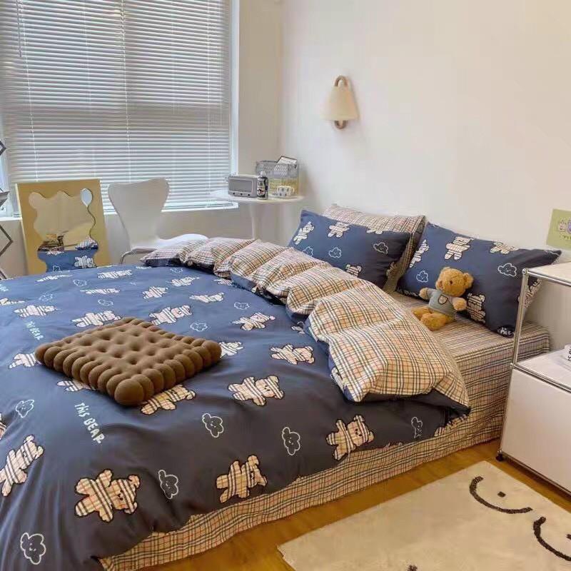 Bộ chăn ga Cotton Poly M2T bedding chăn ga Hàn Quốc gấu xanh bbr đủ size miễn phí bo chun