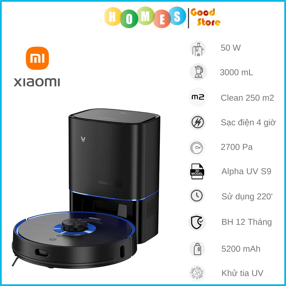 Robot Hút Bụi Lau Nhà Xiaomi Viomi Alpha UV S9 - Tự Động Đổ Rác Cực Sang Trọng Khử Trùng Tia UV Cảm Biến Chống Rơi Rớt Lưu Bản Đồ 5 Tầng - Hàng Chính Hãng