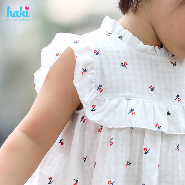 Váy bé gái hoa nhí bèo nhún trước ngực HK512, đầm hè cho bé gái cực xinh HAKI chất liệu Thô cao cấp, váy thiết kế cho bé gái từ 10 - 27kg