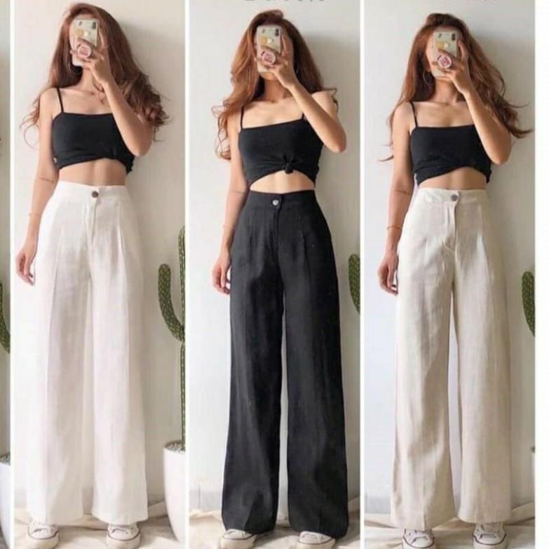Quần đũi ống rộng nữ dài 100cm cạp lưng cao khóa thật lưng chun- mặc lên dáng suông đứng sang trọng