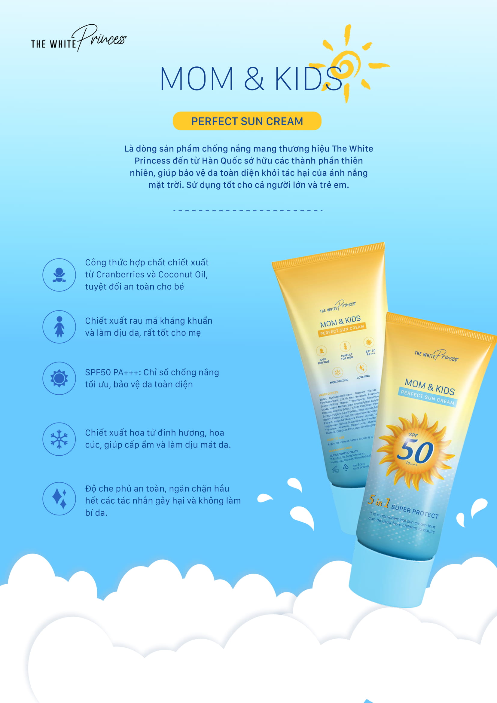 Kem Chống Nắng Đa Năng The White Princess Mom &amp; Kids Perfect Sun Cream SPF 50 PA+++