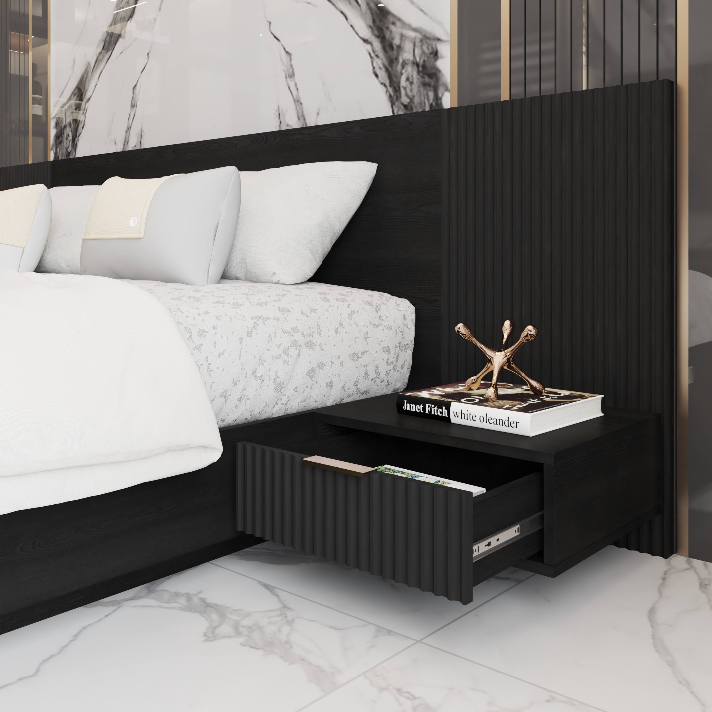 HAPPY FURNITURE , Giường kết hợp táp đầu giường - NAMI , GNG_214 GNG_215 GNG_216 GNG_217 , 205cm x 26cm DxC