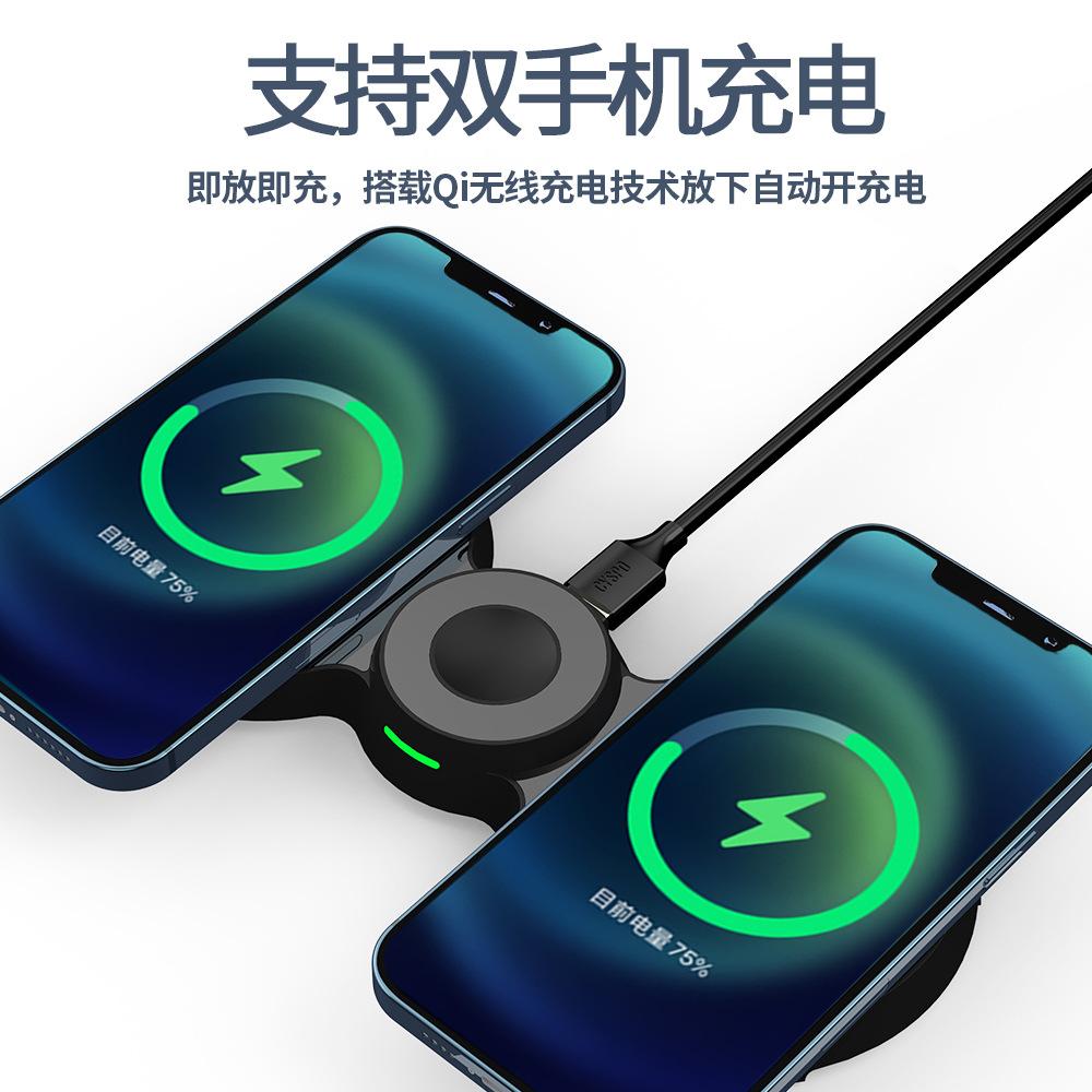Bộ sạc không dây đa chức năng ba trong một có lực hút từ tính thuận lợi nhất phù hợp với tai nghe Apple watch, điện thoại di động không dây nhanh