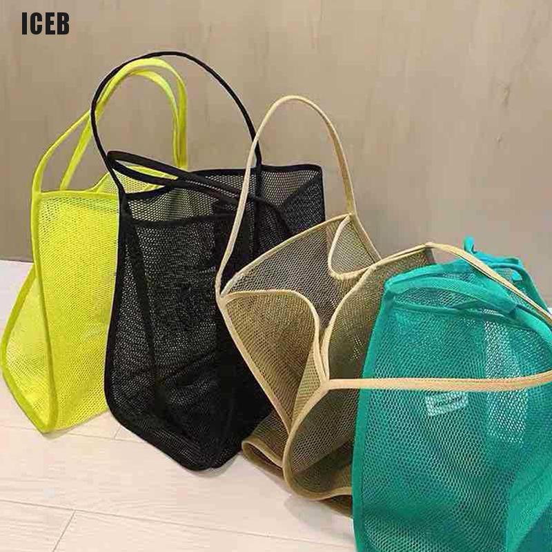 iceb Women's Transparent Mesh Single Shoulder Bag All-Match Shopping Beach Net Bag