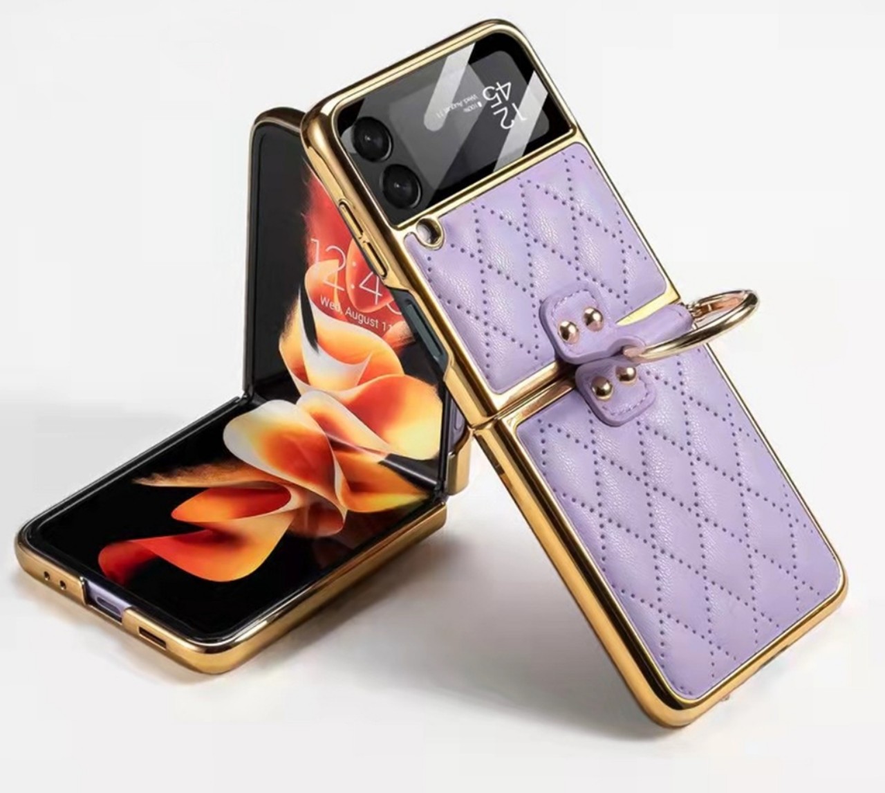 Ốp lưng dành cho điện thoại samsung galaxy Zflip3 - Zflip4 - Z Flip3 - Z Flip4 - Z Flip 3 - Z Flip 4 vân da Ring đeo giữa tiện lợi