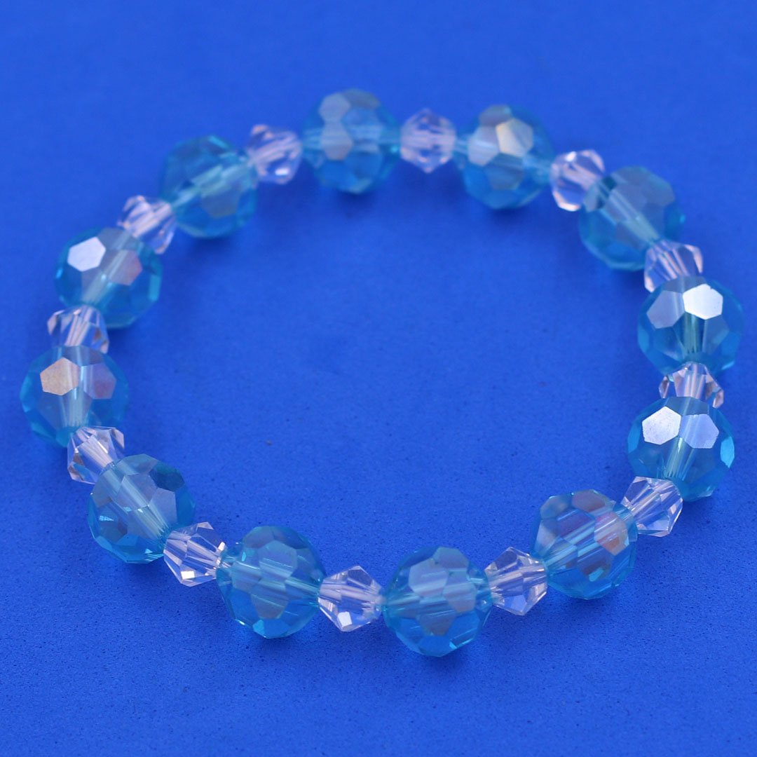 Vòng tay pha lê xanh biển cắt giác 10 ly pha lê trắng giác CTFLXBGFLTRG10