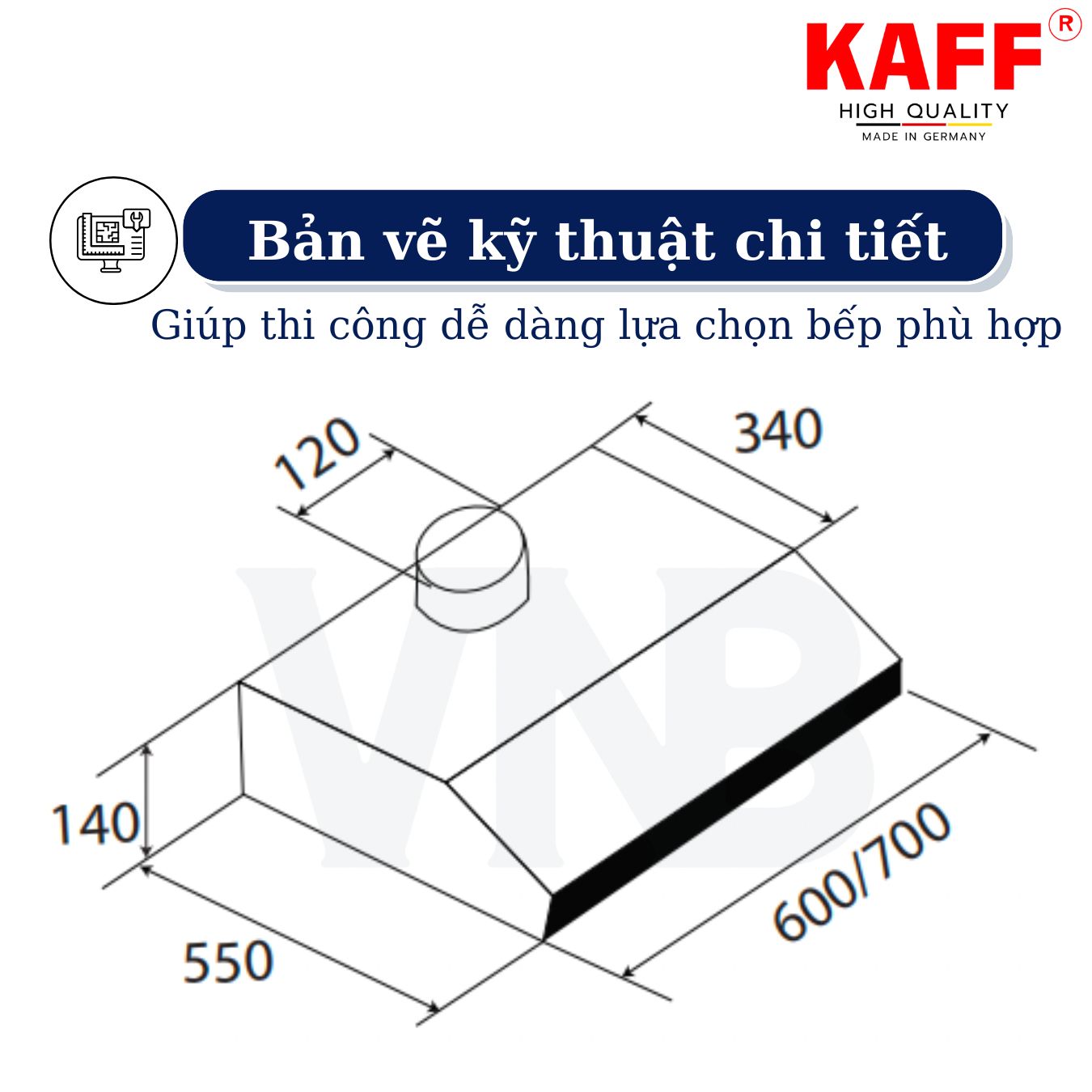 Máy hút mùi cổ điển inox 600mmm KAFF KF-638I Tặng bộ lọc than thay thế - Hàng Chính Hãng