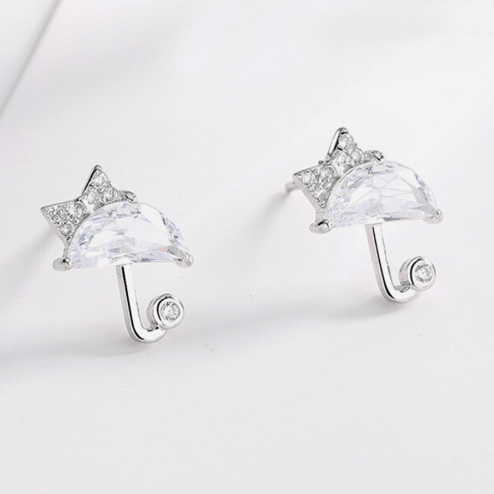 Khuyên tai bạc xinh - Bông tai Bạc Nữ 925 chiếc dù đính đá xinh