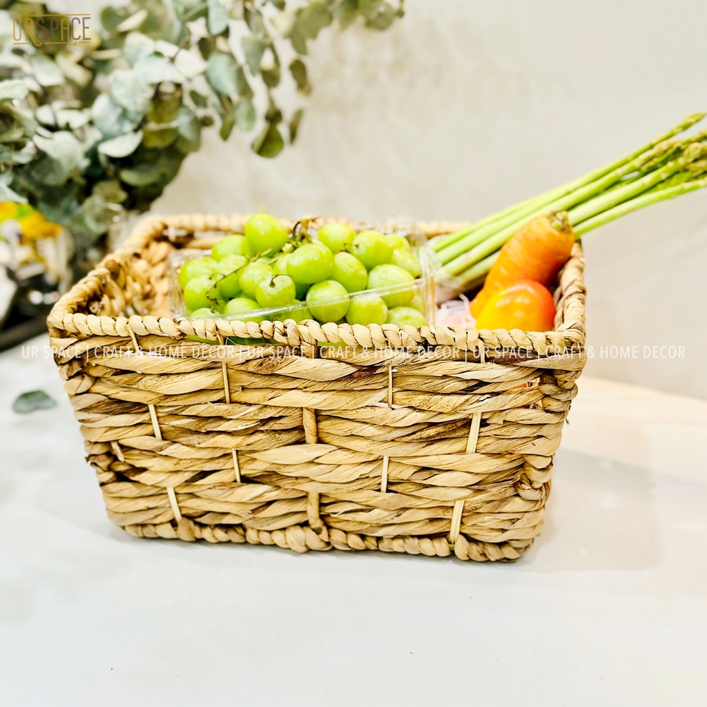 Giỏ cói đựng trái cây URSPACE đựng sách báo, đồ chơi, decor trang trí / RECTANGLE HYACINTH BASKET