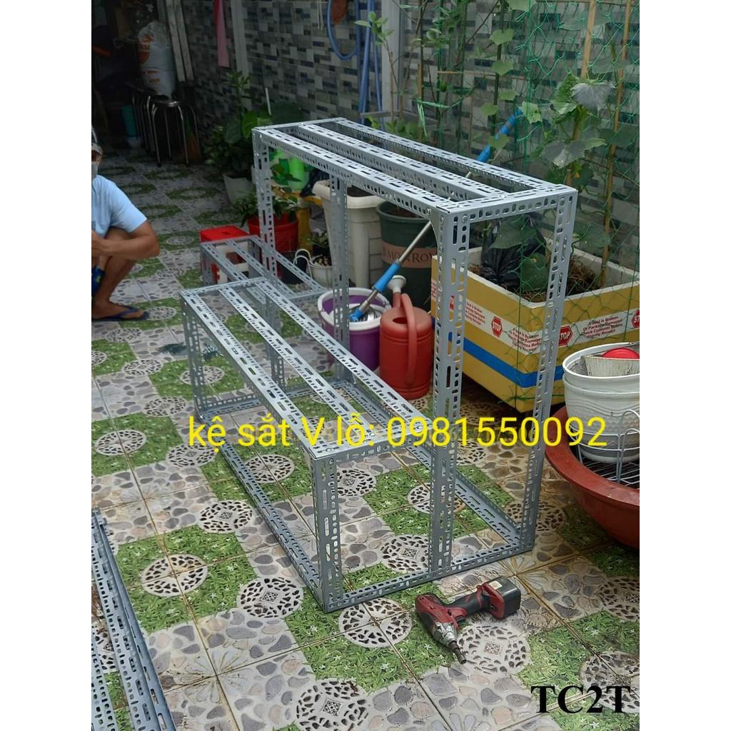 Kệ sắt V lỗ Bậc thang 2 Tầng ( NHIỀU ĐỘ CAO KÍCH THƯỚC LỰA CHỌN) kKHUNG SẮT V3x3CM