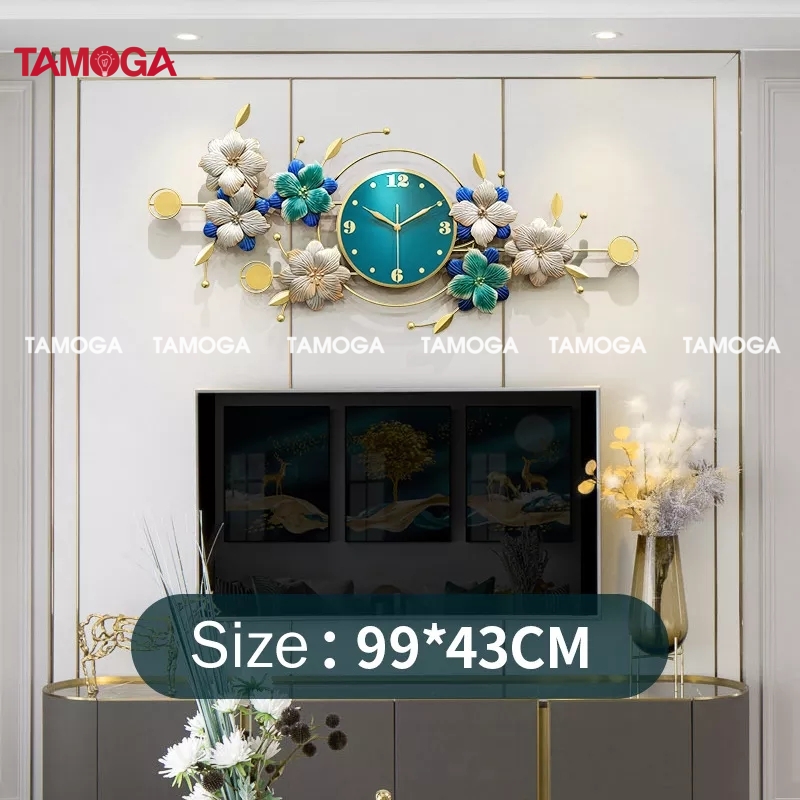 Đồng hồ tường trang trí phòng khách công mạ hiện đại TAMOGA SCESY 2905