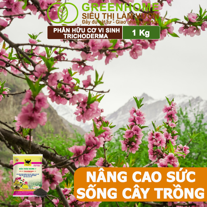 Phân Bón Hữu Cơ Trichoderma Greenhome, Đầu Trâu, Bao 1kg, Dạng Viên,Chuyên Hoa và Cây Cảnh