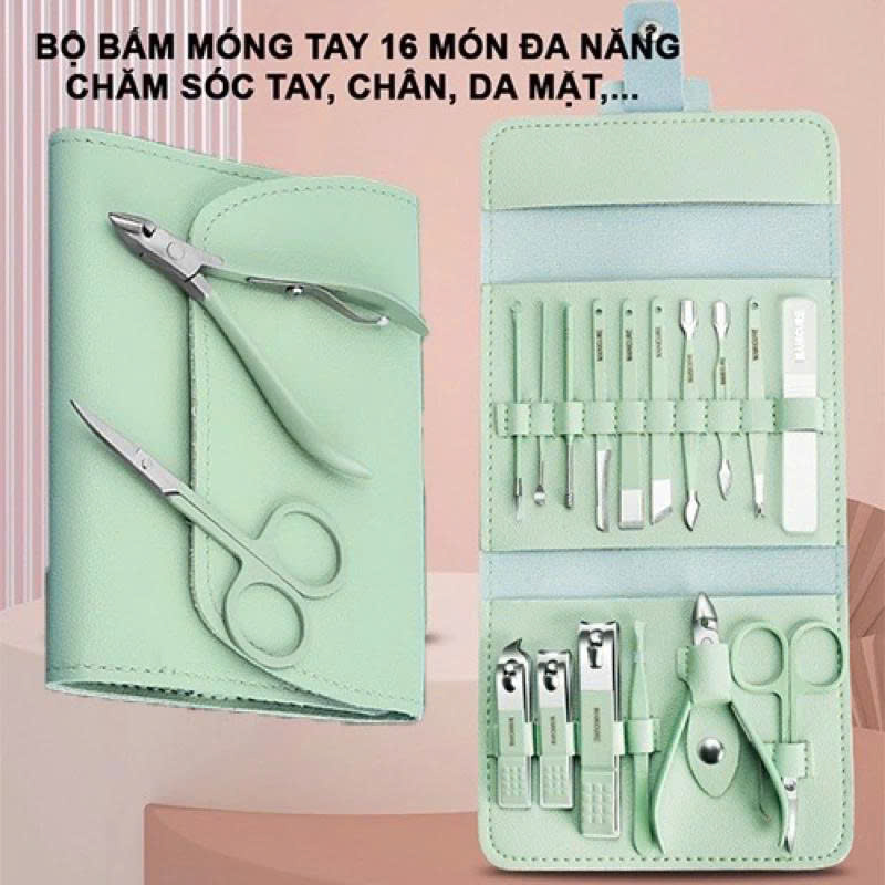 Bộ Kềm Cắt Móng Tay 16 Món Cao Cấp Có Hộp Đựng Sang Trọng Tiện Dụng Cho Nam Nữ